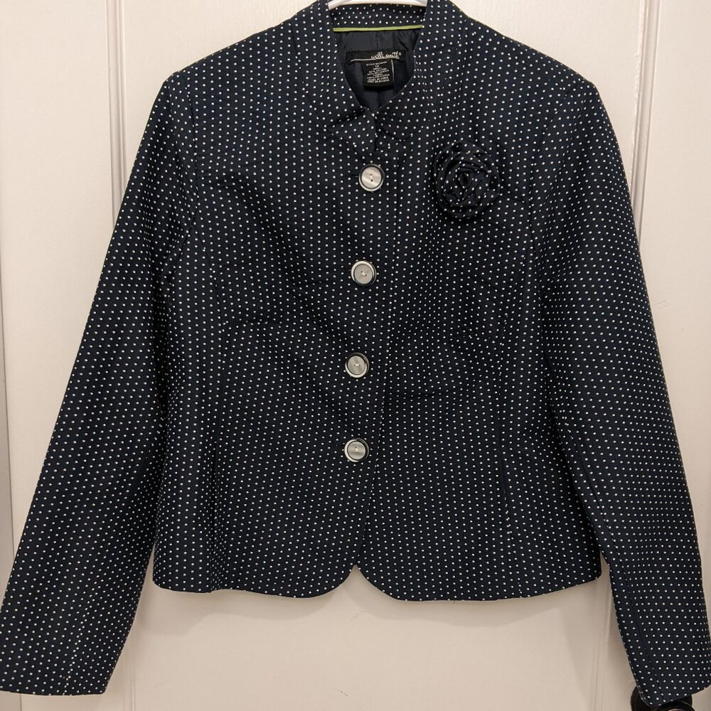 Women's Polka Dot Lined LS Blazer Jacket Sz 14 Classic Feminine Coquette